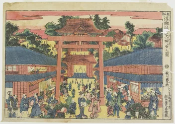 Uitzicht op het Shinmei-heiligdom in Shiba in Edo, ca. 1820s